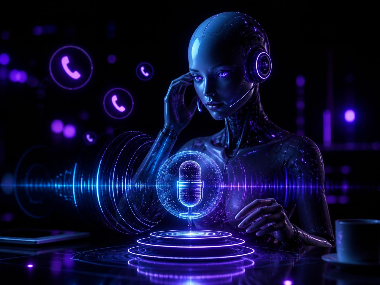 AI voice agent answering incoming calls with glowing sound waveforms