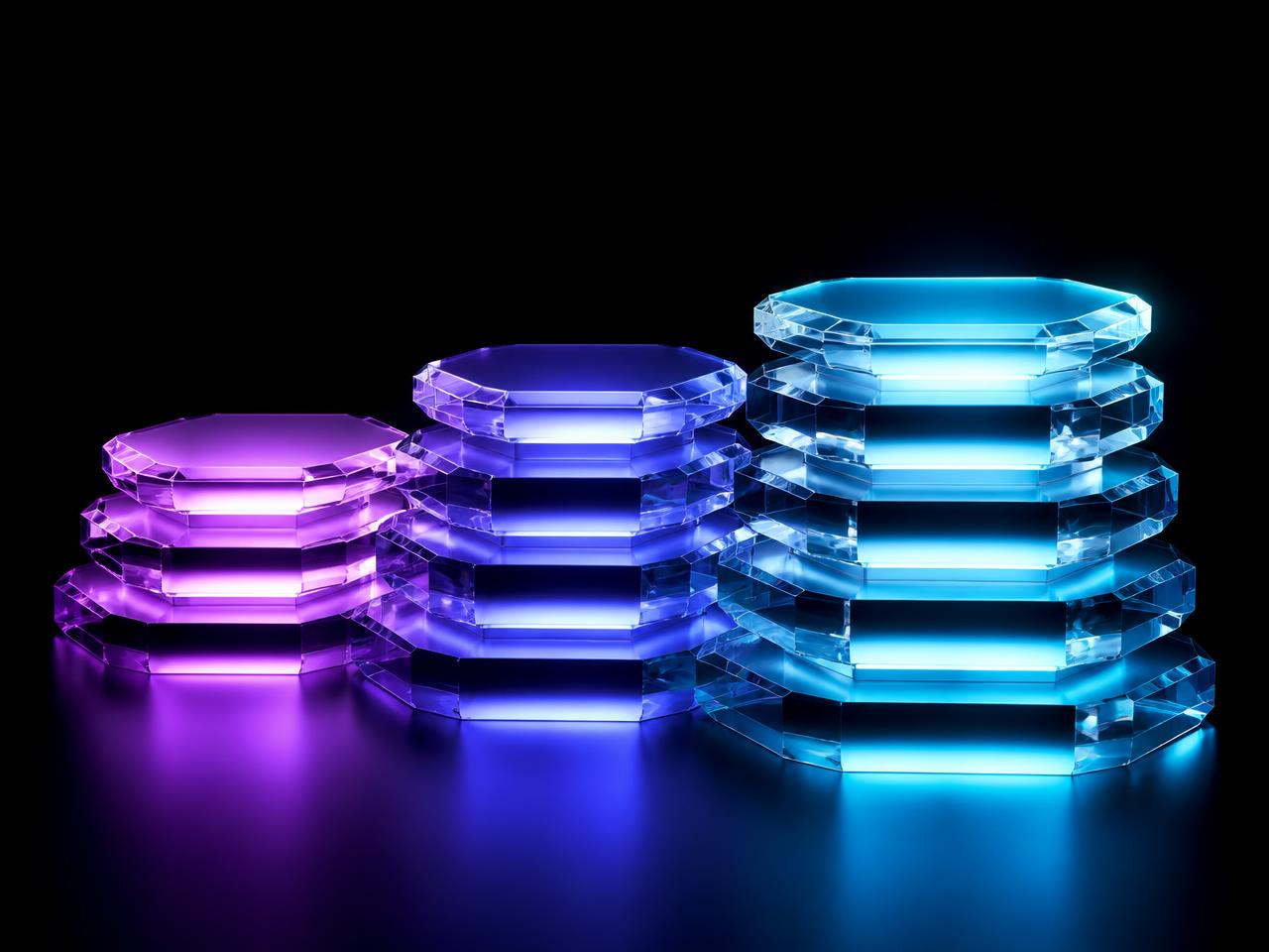 Glowing crystalline tiers representing GenX2Ai package levels